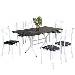 Conjunto Sala de Jantar Mesa Retangular 140x75cm Tampo Ardósia Indiana 6 Cadeiras Rio - 2