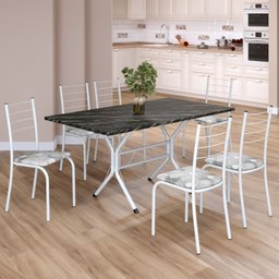 Conjunto Sala de Jantar Mesa Retangular 140x75cm Tampo Ardósia Indiana 6 Cadeiras Rio - 1