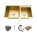 Ver imagem 1 de Cuba Dupla Quadrada 78x43 Inox Dourado C/ Acessórios