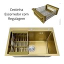 Ver imagem 3 de Cuba Dupla Quadrada 78x43 Inox Dourado C/ Acessórios