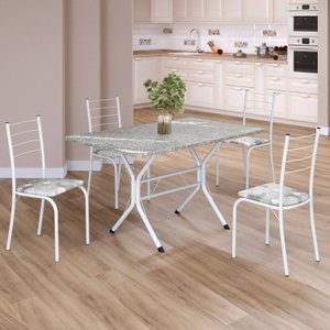 Conjunto Sala de Jantar Mesa Retangular 100x60cm Tampo Granito Topázio 4 Cadeiras Rio