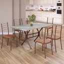 Ver imagem 1 de Conjunto Sala de Jantar Mesa Retangular 140x75cm Tampo Granito Topázio 6 Cadeiras Rio