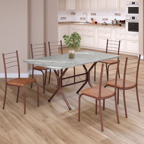 Conjunto Sala de Jantar Mesa Retangular 140x75cm Tampo Granito Topázio 6 Cadeiras Rio