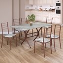 Ver imagem 1 de Conjunto Sala de Jantar Mesa Retangular 140x75cm Tampo Granito Topázio 6 Cadeiras Rio