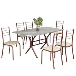Conjunto Sala de Jantar Mesa Retangular 140x75cm Tampo Granito Topázio 6 Cadeiras Rio - 2