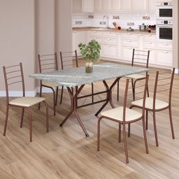 Conjunto Sala de Jantar Mesa Retangular 140x75cm Tampo Granito Topázio 6 Cadeiras Rio - 1