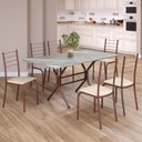 Ver imagem 1 de Conjunto Sala de Jantar Mesa Retangular 140x75cm Tampo Granito Topázio 6 Cadeiras Rio