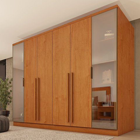 Guarda-Roupa Casal Portugal 6 Portas 2 Reflectas com LED 8 Gavetas Puxador MDF 270cm Yescasa