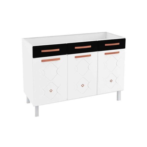 Balcão de Cozinha Mirage New Aço P/pia 3 Portas e 2 Gavetas S/tampo 120cm Branco/preto - Telasul