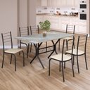 Ver imagem 1 de Conjunto Sala de Jantar Mesa Retangular 140x75cm Tampo Granito Topázio 6 Cadeiras Rio