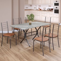 Conjunto Sala de Jantar Mesa Retangular 140x75cm Tampo Granito Topázio 6 Cadeiras Rio - 1