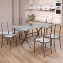 Ver imagem 1 de Conjunto Sala de Jantar Mesa Retangular 140x75cm Tampo Granito Topázio 6 Cadeiras Rio