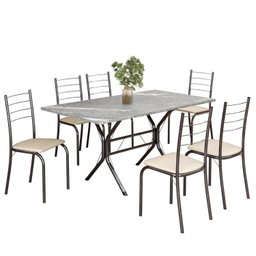 Conjunto Sala de Jantar Mesa Retangular 140x75cm Tampo Granito Topázio 6 Cadeiras Rio - 2