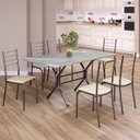 Ver imagem 1 de Conjunto Sala de Jantar Mesa Retangular 140x75cm Tampo Granito Topázio 6 Cadeiras Rio