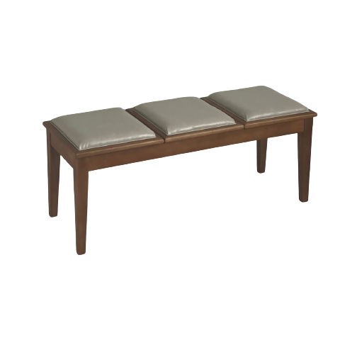 BANCO EM MADEIRA ASSENTO ESTOFADO EM COURÍSSIMO. COR NATURAL