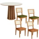 Ver imagem 1 de Conjunto de Jantar Mesa Redonda Mdf + 4 Cadeiras Tela Palha Cor:freijó com Off White Verde e