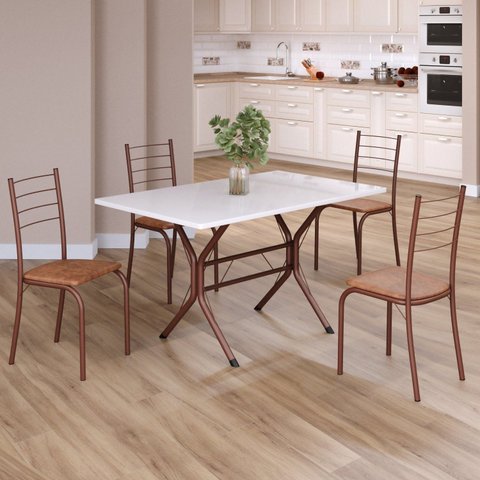 Conjunto Sala de Jantar Mesa Retangular 100x60cm Tampo Madeira MDP 4 Cadeiras Rio Marrom/C.