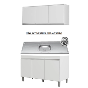 Balcão120 Mt Manu e Armário Aéreo Andréia com Puxadores Embutidos Branco Ajl