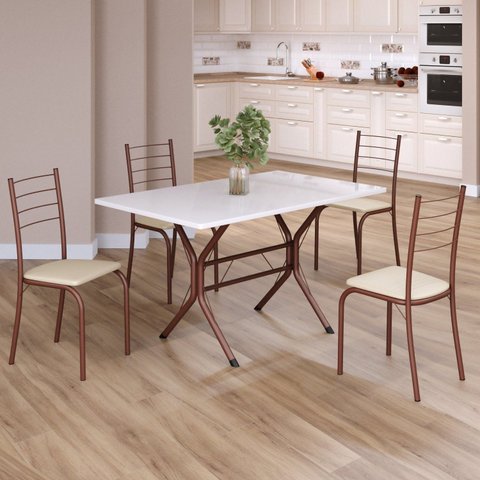 Conjunto Sala de Jantar Mesa Retangular 100x60cm Tampo Madeira MDP 4 Cadeiras Rio Marrom/Creme