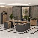 Ver imagem 1 de Conjunto 3 Peças com Mesa para Escritório Presidente Marrom/Nogal/Preto Artany