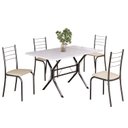 Ver imagem 2 de Conjunto Sala de Jantar Mesa Retangular 100x60cm Tampo Madeira MDP 4 Cadeiras Rio Prata/Creme/Mart