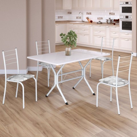 Conjunto Sala de Jantar Mesa Retangular 100x60cm Tampo Madeira MDP 4 Cadeiras Rio Branco/Paraopeba