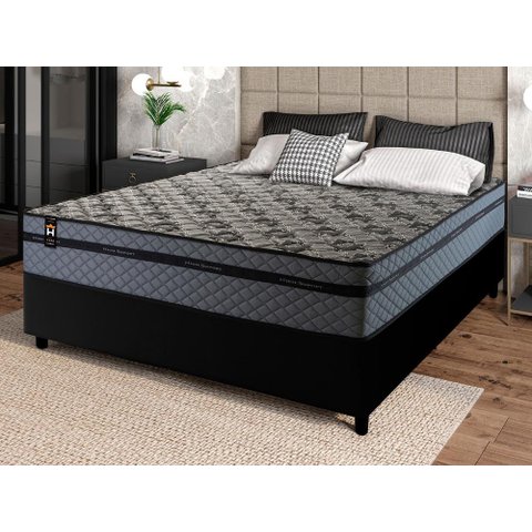 Conjunto Cama Box Casal c/ Molas Ensacadas Montreal Preto 138x188x64