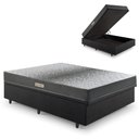 Ver imagem 2 de Cama Baú Casal 138x188 Courino Linho Preto com Dual Firm Espuma Ecoflex
