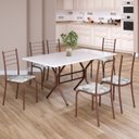 Ver imagem 1 de Conjunto Sala de Jantar Mesa Retangular 140x75cm Tampo Madeira Mdp 6 Cadeiras Rio