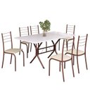 Ver imagem 2 de Conjunto Sala de Jantar Mesa Retangular 140x75cm Tampo Madeira MDP 6 Cadeiras Rio Marrom/Creme