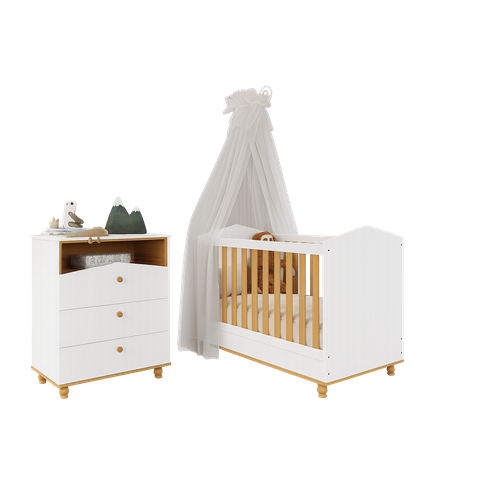 Jogo de Quarto de Bebê Cômoda e Berço Casinha Permobili