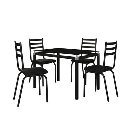 Conjunto Mesa de Jantar Tubular Malva Tampo Vidro Retangular 107cm Com 4 Cadeiras 118 Preto - Combo