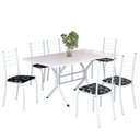 Ver imagem 2 de Conjunto Sala de Jantar Mesa Retangular 140x75cm Tampo Madeira MDP 6 Cadeiras Rio Branco/Preto Floral