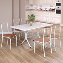 Ver imagem 1 de Conjunto Sala de Jantar Mesa Retangular 140x75cm Tampo Madeira MDP 6 Cadeiras Rio Branco/C. Marrom