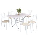 Ver imagem 2 de Conjunto Sala de Jantar Mesa Retangular 140x75cm Tampo Madeira MDP 6 Cadeiras Rio Branco/Creme