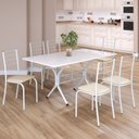 Ver imagem 1 de Conjunto Sala de Jantar Mesa Retangular 140x75cm Tampo Madeira MDP 6 Cadeiras Rio Branco/Creme