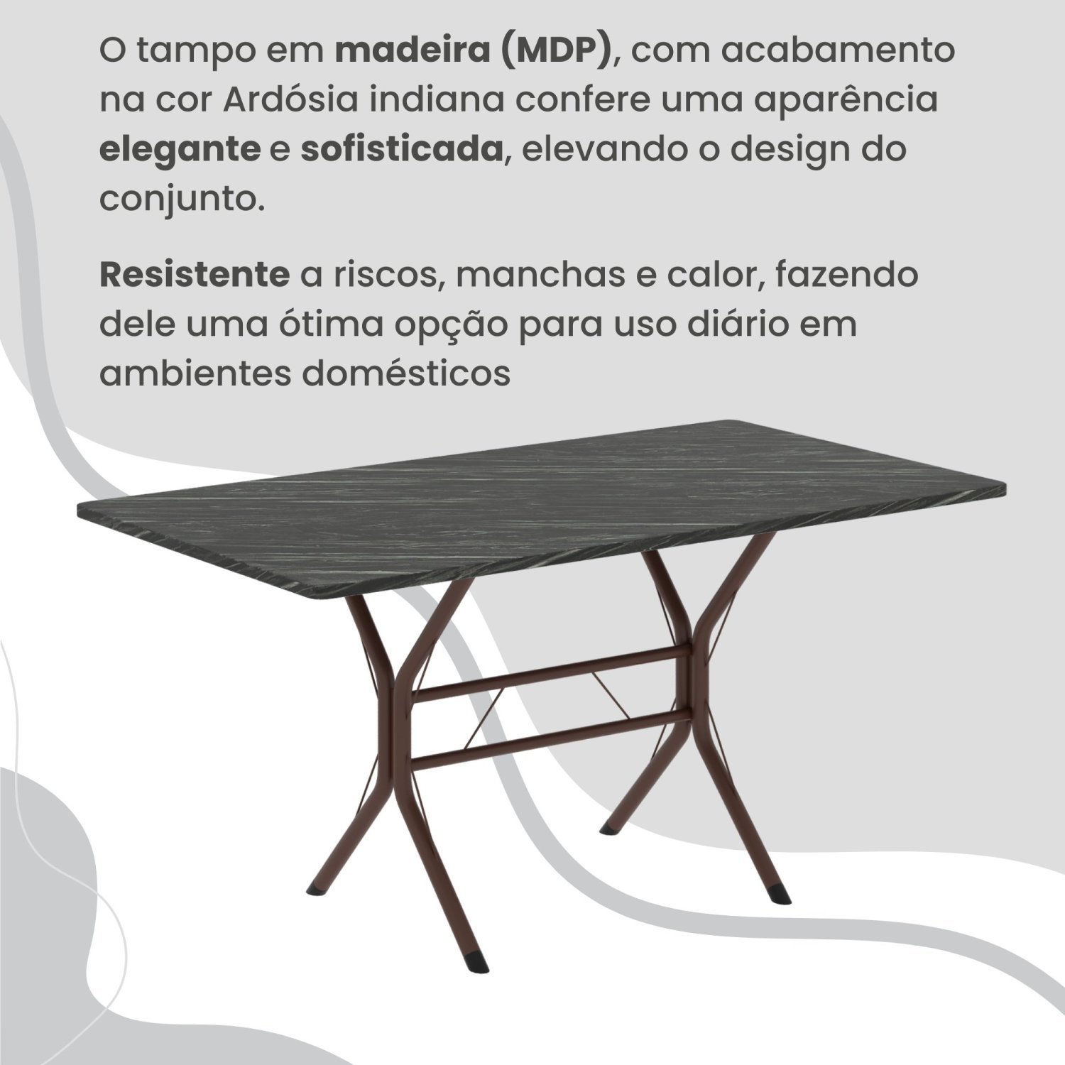 Conjunto Sala de Jantar Mesa Retangular 100x60cm Tampo Madeira Mdp Ardósia Indiana 4 Cadeiras Rio - 8