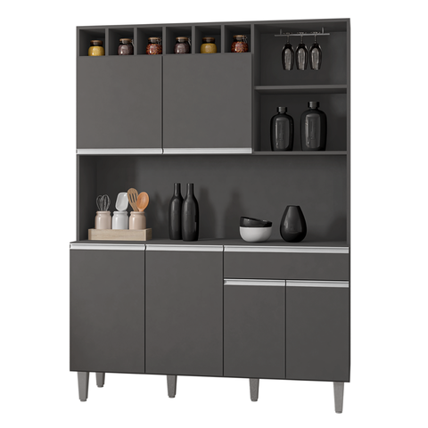 Cozinha Compacta 6 Portas 1 Gaveta 130cm Alice Ajl Móveis:cinza