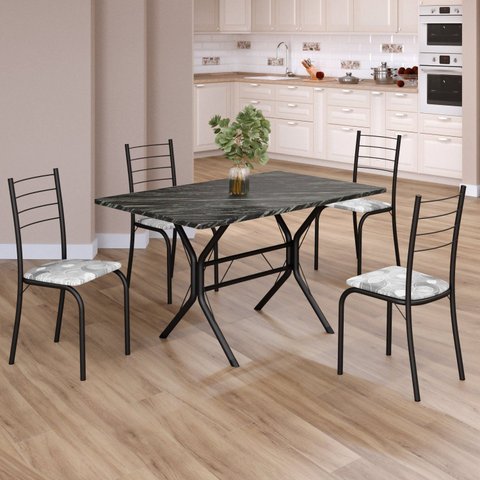 Conjunto Sala de Jantar Mesa Retangular 100x60cm Tampo Madeira MDP Ardósia Indiana 4 Cadeiras Rio Preto/Paraopeba/Fosco