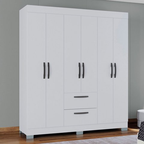 Guarda-roupa Solteiro Tóquio 6 Portas 2 Gavetas Branco - Poquema