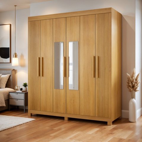 Guarda Roupa Casal 6 Portas 2 Gavetas com Espelho 100% MDF Norten Marrom/Cinamomo