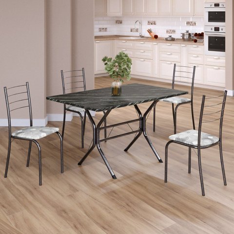 Conjunto Sala de Jantar Mesa Retangular 100x60cm Tampo Madeira MDP Ardósia Indiana 4 Cadeiras Rio Prata/Paraopeba/Mart