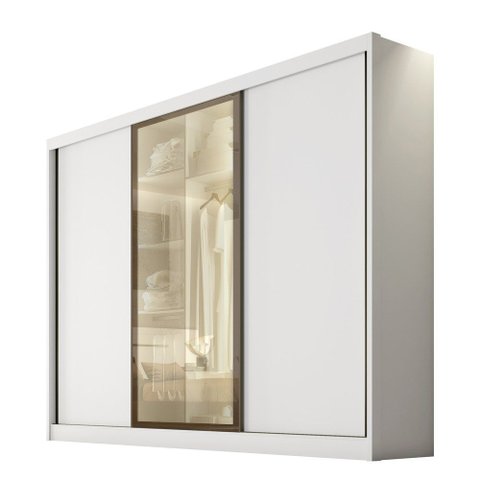 Guarda Roupa Casal Diamond Glass 3 Portas 8 Gavetas 1 Porta Reflequita Novo Horizonte Neve