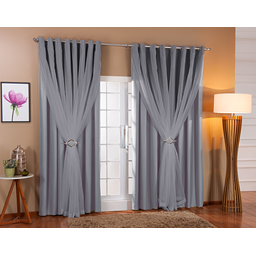 Cortina De Voil C/ Forro Blackout Tecido 3,00x2,50 Sala E Quarto Cinza - 1