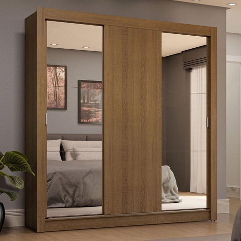 Guarda-roupa Casal 3 Portas de Correr com Espelhos 4 Gavetas Rustic Sublime Plus Madesa