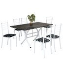 Ver imagem 2 de Conjunto Sala de Jantar Mesa Retangular 140x75cm Tampo Madeira MDP Indiana 6 Cadeiras Rio Branco/Preto Floral
