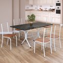 Ver imagem 1 de Conjunto Sala de Jantar Mesa Retangular 140x75cm Tampo Madeira MDP Indiana 6 Cadeiras Rio Branco/C. Marrom