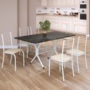 Ver imagem 1 de Conjunto Sala de Jantar Mesa Retangular 140x75cm Tampo Madeira MDP Indiana 6 Cadeiras Rio Branco/Creme