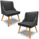 Ver imagem 1 de Kit 2 Cadeiras Decorativas Sala de Jantar Pés Palito de Madeira Firenze PU Preto Fosco/Natural G19 -