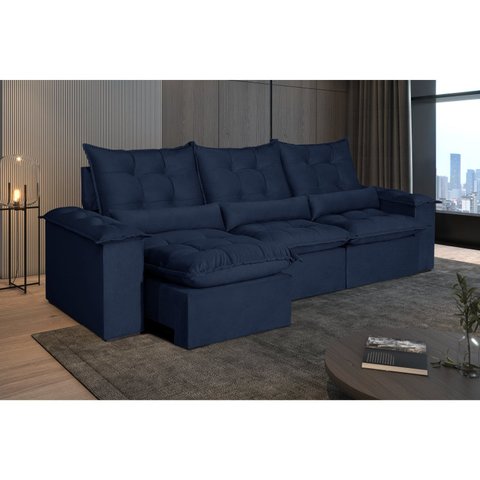 Sofá 5 Lugares Retrátil e Reclinável Atlantis Veludo Azul